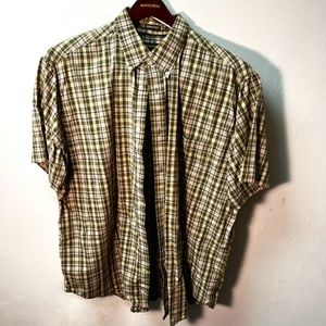 "Worry free" Cotton Short-Sleeve Shirt in Green Plaid - XL.